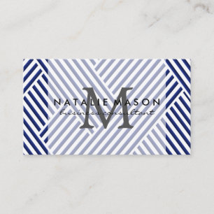 Carte De Visite Monogram Rayures bleues