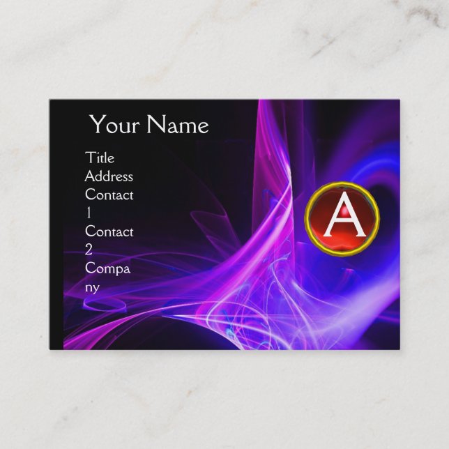 Carte De Visite MONOGRAM SWIRLGEM Vibrant noir bleu rose rouge (Devant)