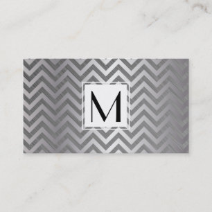 Carte De Visite Monogram White Box Chevron Motif métallique