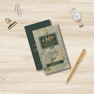 Carte De Visite Monogramme à 3 lettres d'or et vert