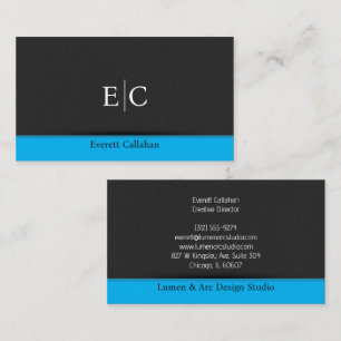 Carte De Visite Monogramme à accent bleu avec bruit gris minimal f