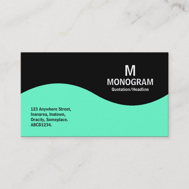 Carte De Visite Monogramme à demi onde - turquoise et noir (Devant)