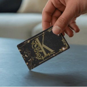Carte De Visite Monogramme à lettre dorée à paillettes noires