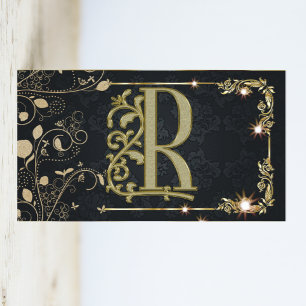Carte De Visite Monogramme à paillettes florales en feuille d'or