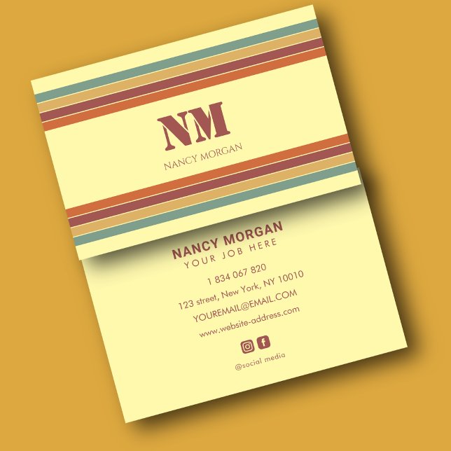 Carte de visite monogramme à rayures rétro (Créateur téléchargé)