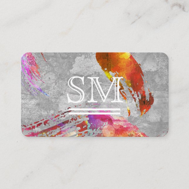 Carte De Visite Monogramme à texture brossée contemporaine (Devant)
