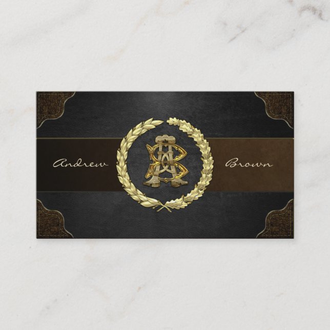 Carte De Visite Monogramme AB & BA [Or+Cuir] (Devant)