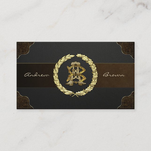 Carte De Visite Monogramme AB & BA [Or+Cuir] (Devant)