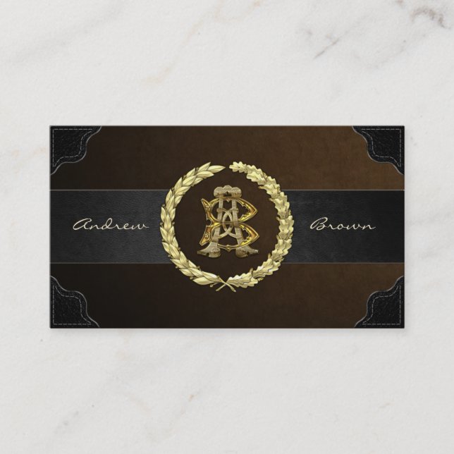 Carte De Visite Monogramme AB & BA [Or+Cuir] (Devant)