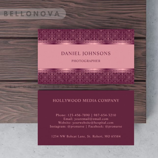 Carte De Visite Monogramme Abstrait clair foncé rose foncé (Custom Light Dark Pink Purple Abstract Monogram Business Card)