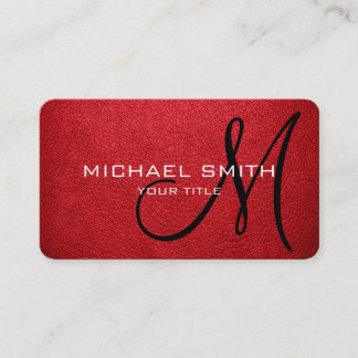 Carte De Visite Monogramme Alizarin Crimson look cuir