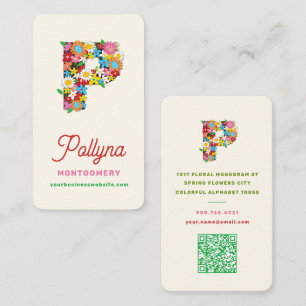 Carte De Visite Monogramme alphabétique fantaisiste de florale de 