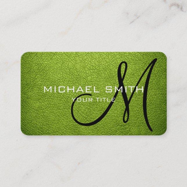 Carte De Visite Monogramme Android Revêtement en cuir vert (Devant)
