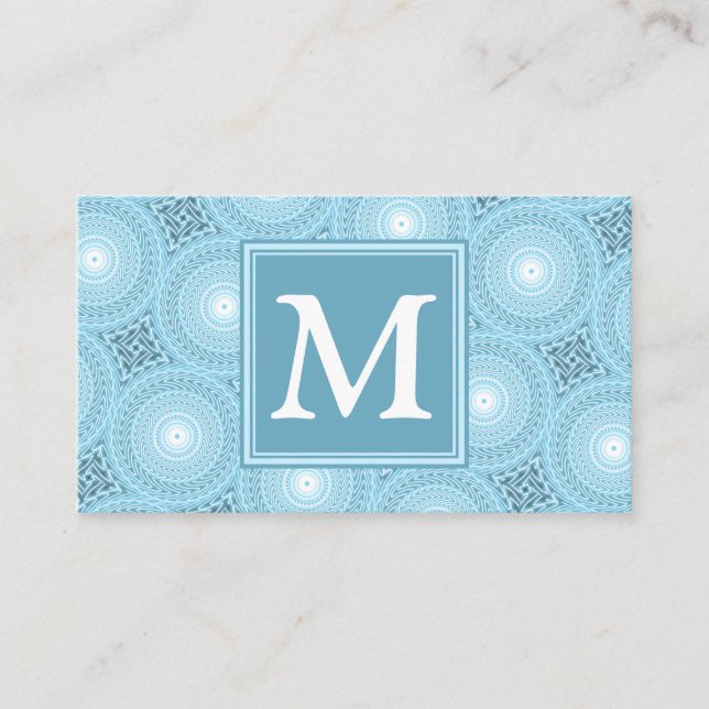 Carte De Visite Monogramme ange bleu cercles motif (Devant)