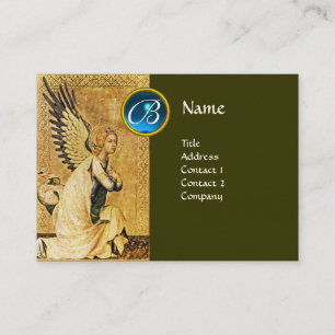 Carte De Visite MONOGRAMME ANGEL ANNONCE, Sapphire Bleu, Vert