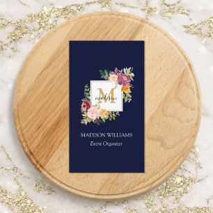 Carte De Visite Monogramme Aquarelle Roses Colorées Fleur Floral
