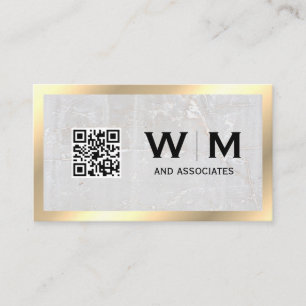 Carte De Visite Monogramme   Ardoise   Bordure d'or   Code QR