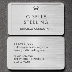 Carte De Visite Monogramme argent brossé moderne élégant