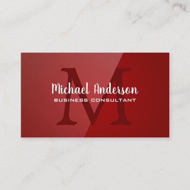 Carte De Visite Monogramme | Arrière - plan Red Gloss (Devant)