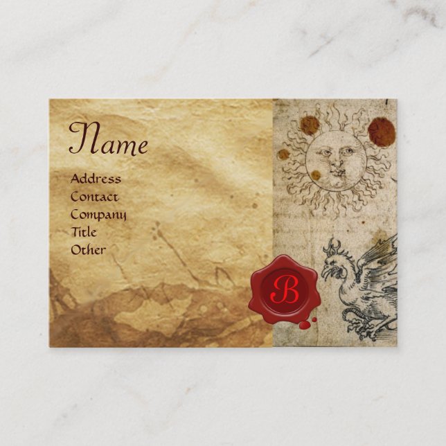 CARTE DE VISITE MONOGRAMME AU SCEAU DE CIRAGE ROUGE BASILIC, SOLEI (Devant)