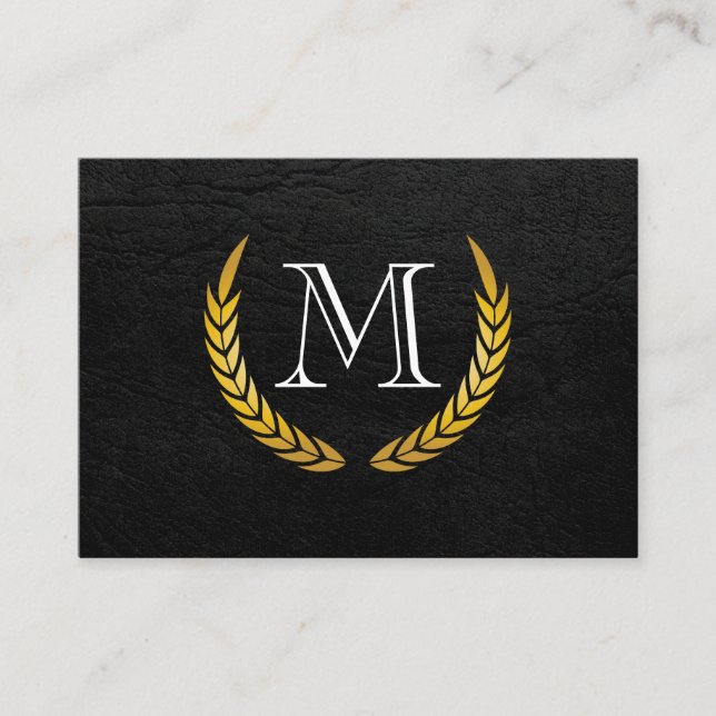 Carte De Visite Monogramme avec Eléments Luxe Faux Cuir (Devant)