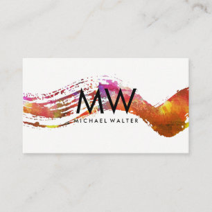 Carte De Visite Monogramme avec pinceau aquarelle moderne