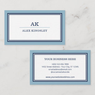 Carte De Visite Monogrammé avec une bordure bleu clair et bleu mar