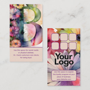Carte De Visite Monogramme B Daisy Floral Aquarelle Logo Punch
