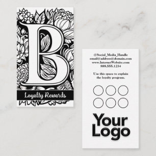 Carte De Visite Monogramme B Floral Black and White Company Logo
