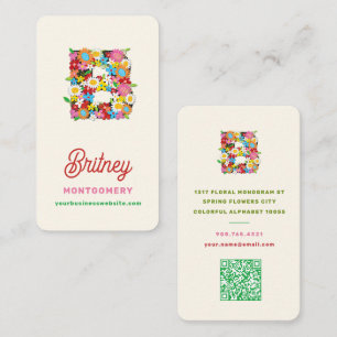 Carte De Visite Monogramme B Floral de Printemps Fantaisiste Nom C