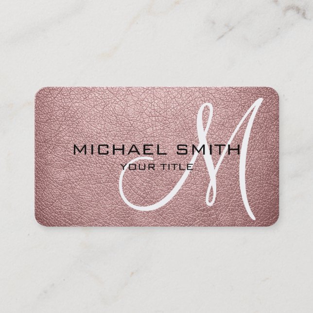 Carte De Visite Monogramme Baby rose cuir look (Devant)