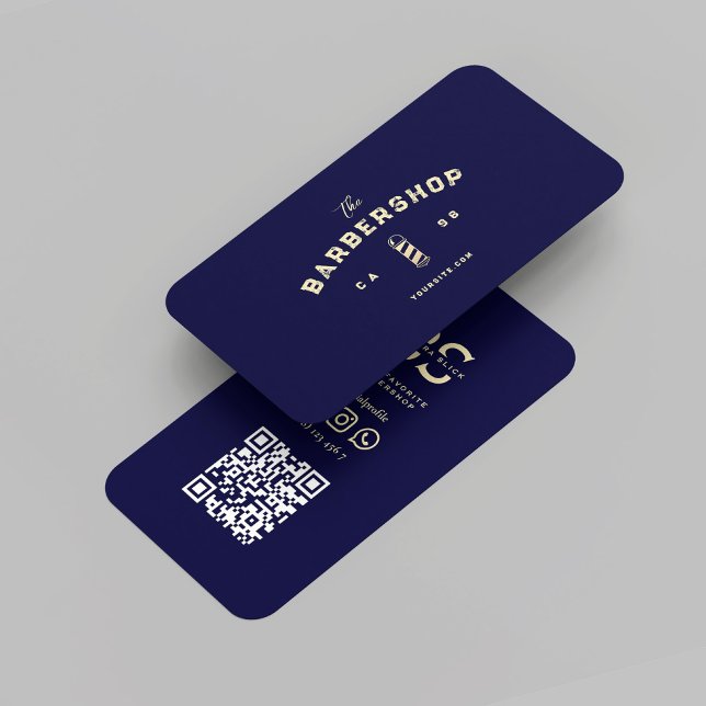 Carte De Visite Monogramme barbecue moderne Barbershop Midnight Bl (Modern Barber Monogram Barbershop Midnight Blue Business Card
)