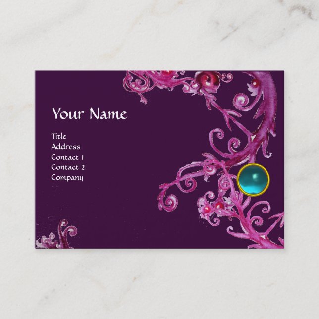 Carte De Visite MONOGRAMME BAROQUE FLORENTIN bleu violet rouge (Devant)