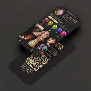 Carte De Visite Monogramme Beauticien moderne Black Gold Instagram
