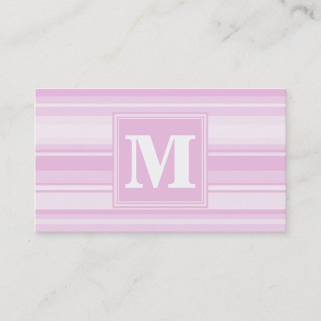 Carte De Visite Monogramme bébé rayures roses (Devant)
