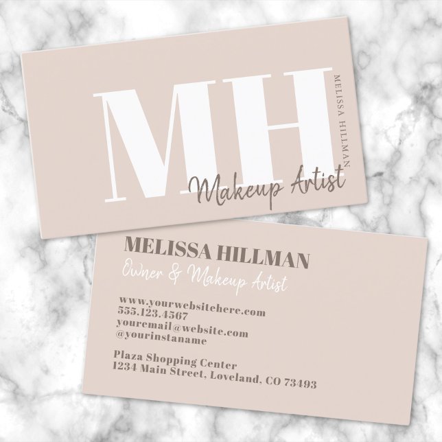 Carte De Visite Monogramme Beige Simple et Professionnel (Simple Beige Neutral Professional Initial Monogram Business Card)