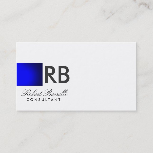 Carte De Visite Monogramme blanc bleu Consultant de script Profess (Devant)