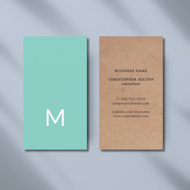 Carte De Visite Monogramme blanc bleu Kraft imprimé moderne (Créateur téléchargé)