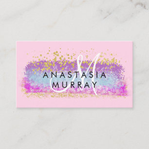 Carte De Visite Monogramme blanc couleur Parties scintillant rose