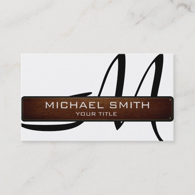 Carte De Visite Monogramme Blanc cuir moderne look (Devant)