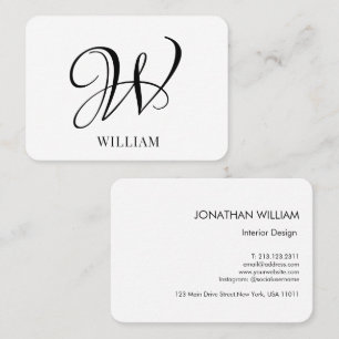 Carte De Visite Monogramme blanc élégant et personnalisé initial