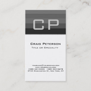 Carte de visite Monogramme blanc noir gris vertica