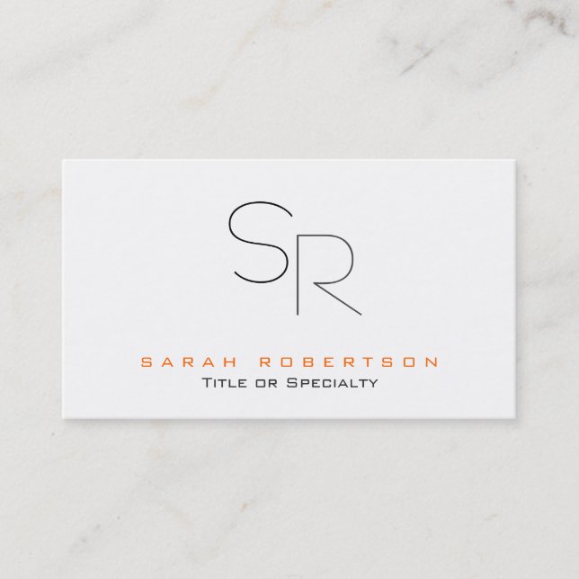 Carte De Visite Monogramme blanc noir tendance plat (Devant)