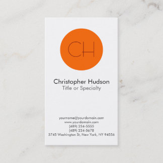 Carte de visite Monogramme blanc orange cercle