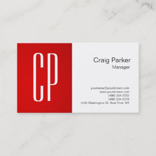 Carte De Visite Monogramme blanc rouge moderne professionnel