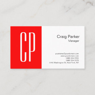 Carte De Visite Monogramme blanc rouge moderne professionnel