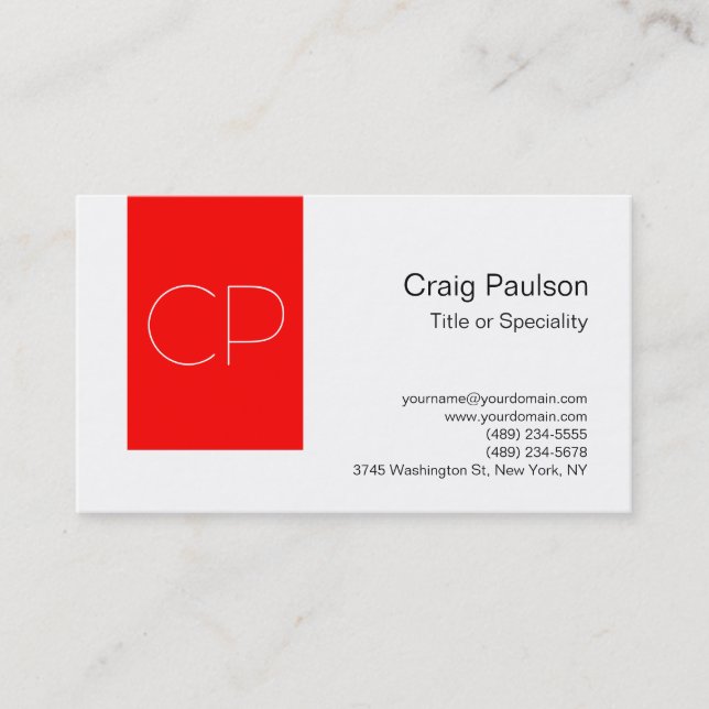 Carte de visite Monogramme blanc rouge simple tend (Devant)