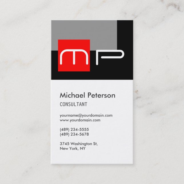 Carte de visite monogramme blanc rouge vertical gr (Devant)
