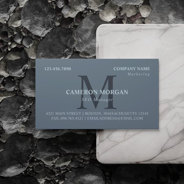 Carte De Visite Monogramme bleu ardoise professionnel (Créateur téléchargé)