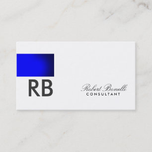 Carte De Visite Monogramme bleu blanc Script Consultant